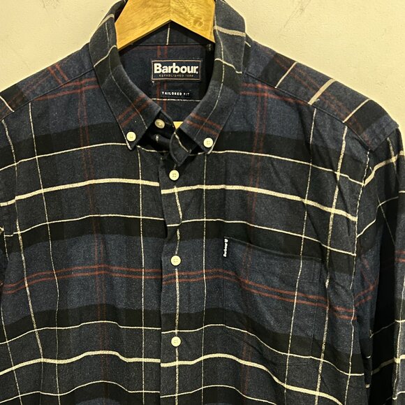 Barbour multicolor plaid flannel button-down casual dress shirt size MEDIUM M - Picture 1 of 3